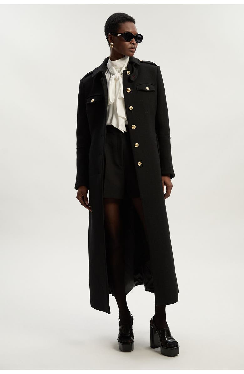 Karen Millen Wool Military Tailored Maxi Coat, Main, color, Black