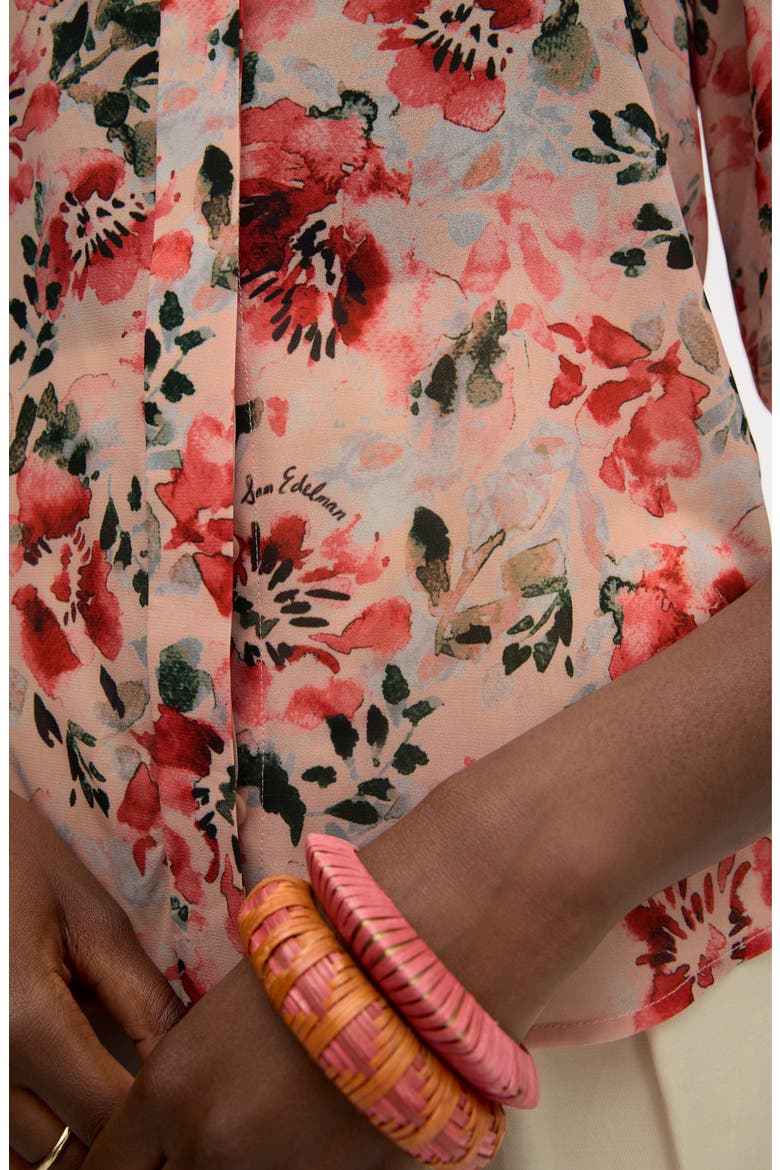 Floral Print Puff Sleeve Shirt, Alternate, color, ALMOND WATERCOLOR FLORAL