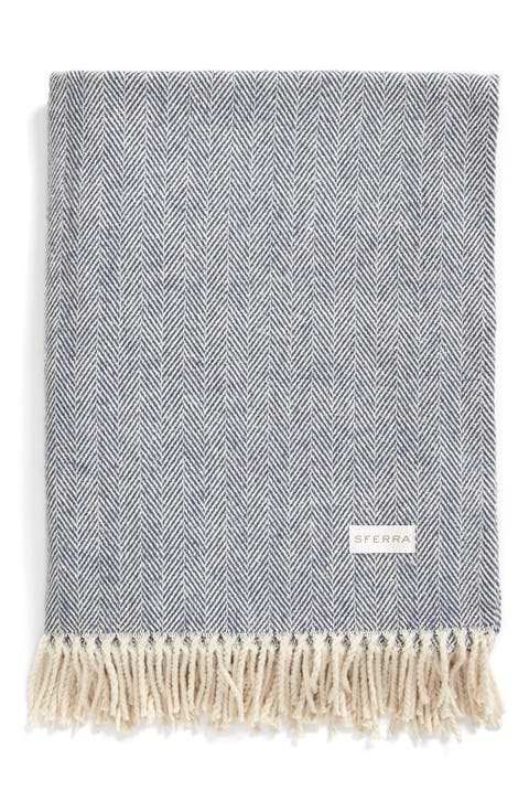 Celine Fringed Herringbone Cotton Throw