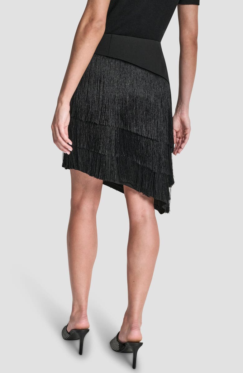 DKNY Tiered Fringe Skirt, Alternate, color, Black