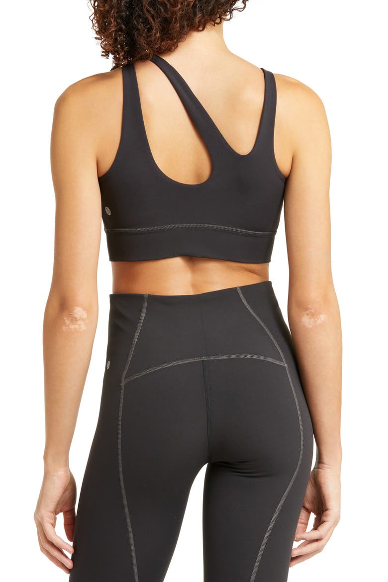 Studio Luxe Asymmetric Sports Bra, Alternate, color, BLACK