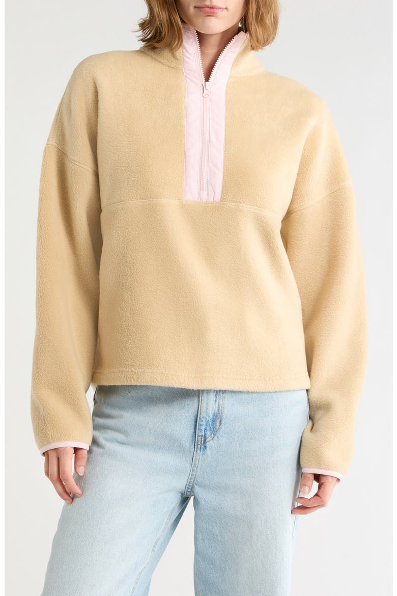 Soft Faux Shearling Half-Zip Pullover, Main, color, WARM SAND