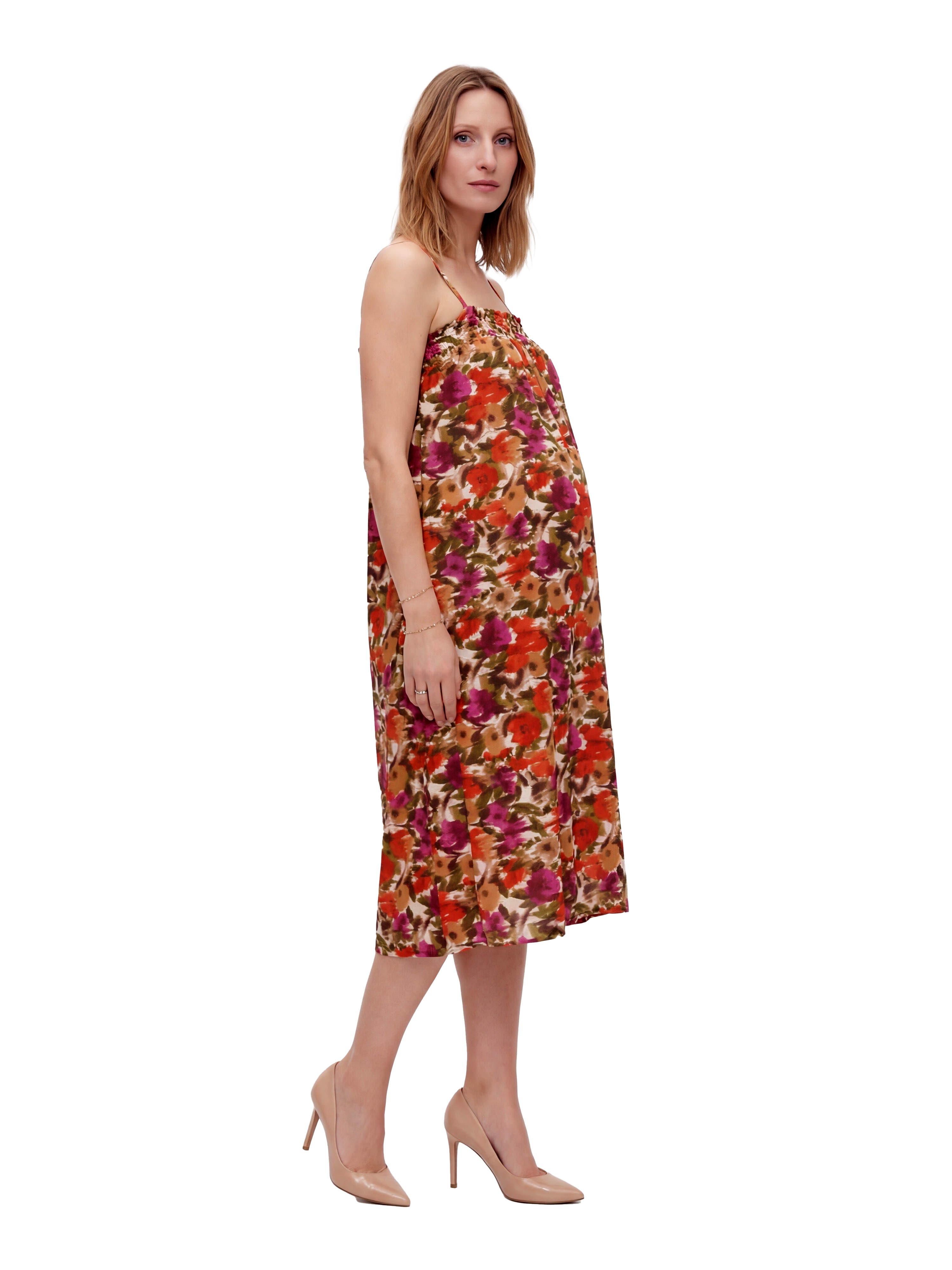 Maternity Essential Abstract Print Spaghetti Strap Smocked Pocket A-Line Maxi Dress - image 2
