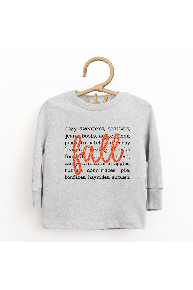 Fall Cursive Text Glitter Toddler Long Sleeve Graphic Tee, Alternate, color, Heather Grey