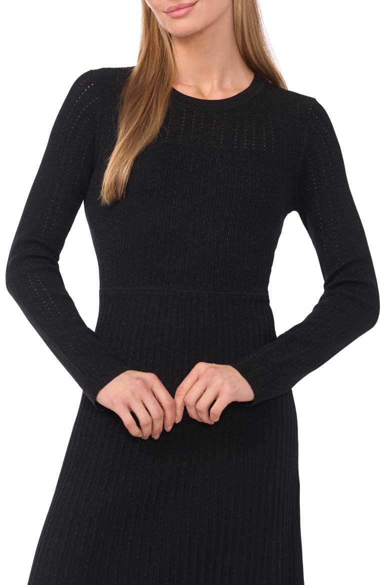 Metallic Mixed Stitch Long Sleeve Midi Sweater Dress, Alternate, color, BLACK/ BRONZE