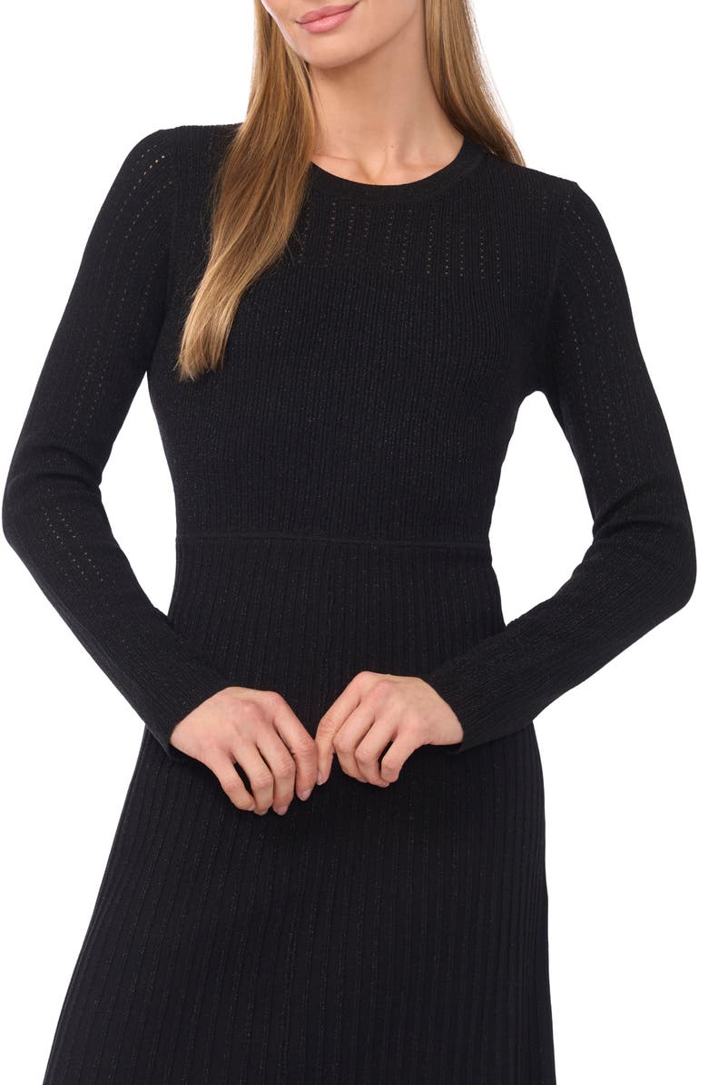Ted Baker Metallic Mixed Stitch Long Sleeve Midi Sweater Dress, Alternate, color, Black/ Bronze