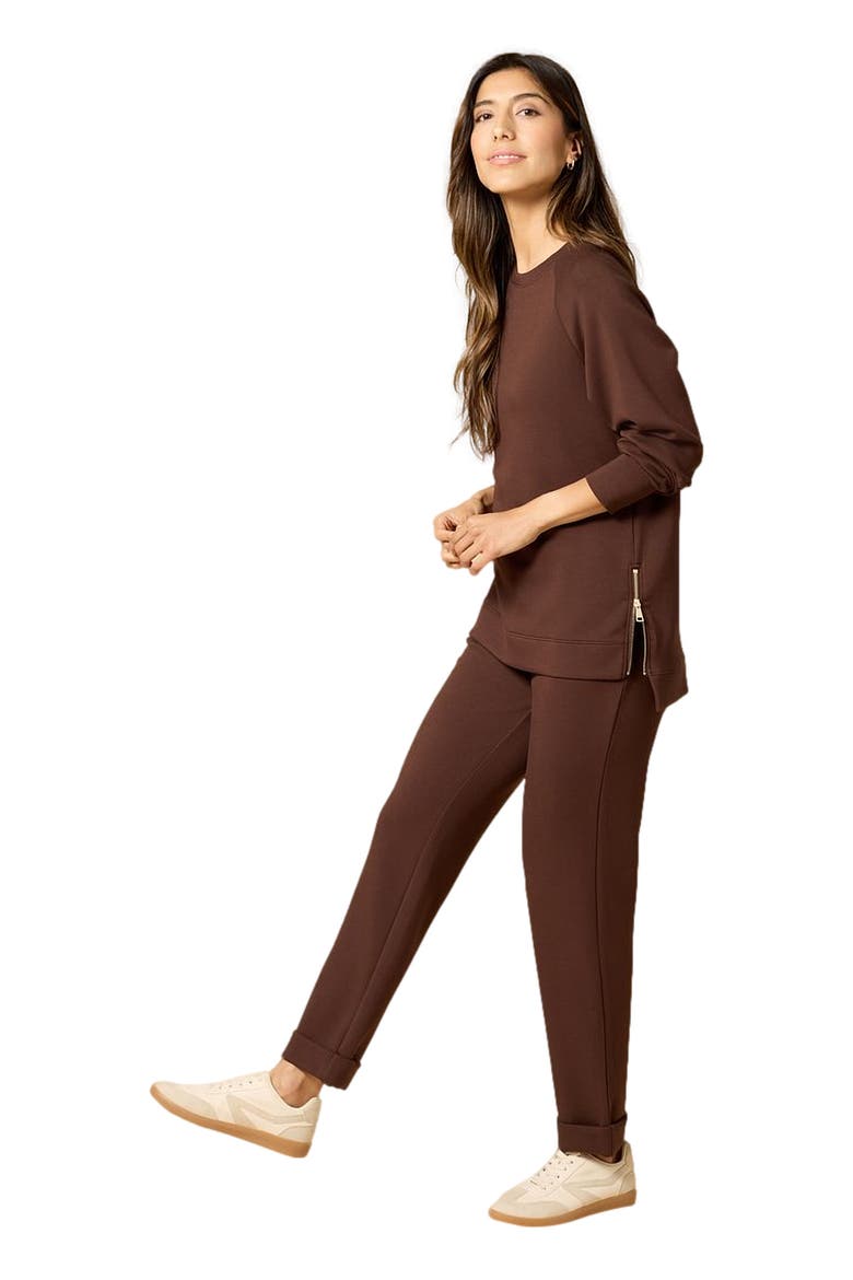 Athleisure Crewneck and Crop Pant Set, Alternate, color, Espresso