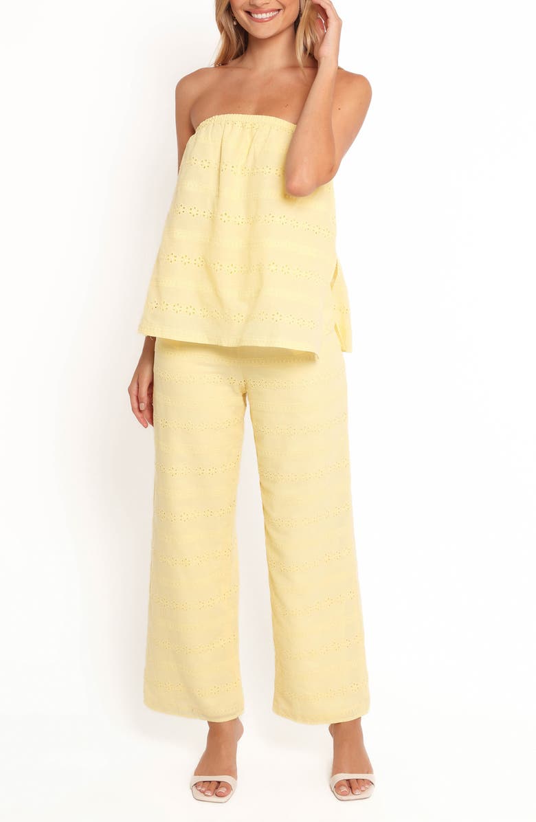 Petal & Pup Michele Eyelet Strapless Cotton Jumpsuit, Main, color, Butter Yellow