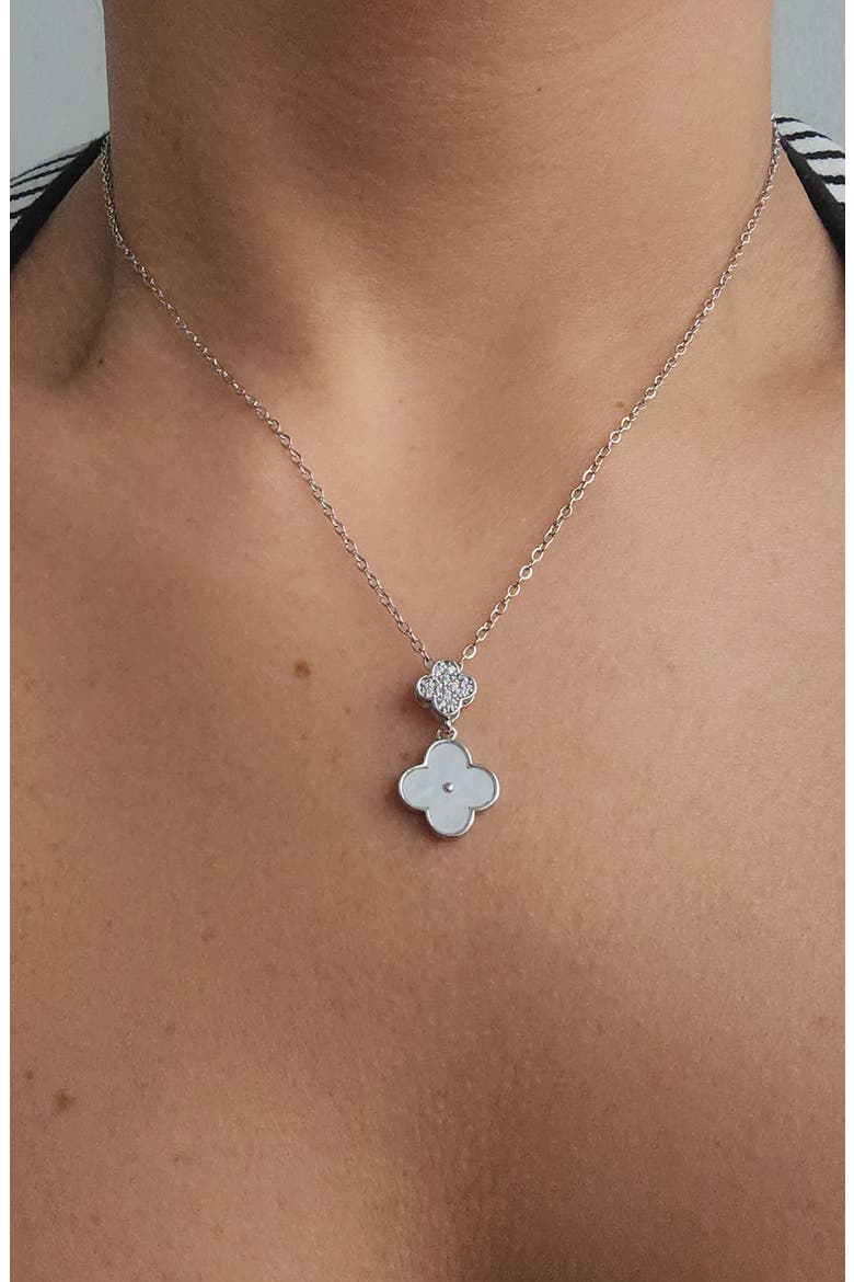 CZ Clover Pendant Necklace, Alternate, color, WHITE