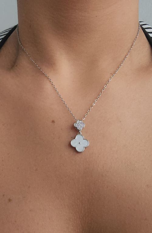 Adornia Tarnish Resistant Silver Plated Mother Of Pearl Sliding 2-clover Cz Necklace In Silver