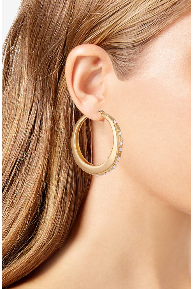 Imitation Pearl Hoop Earrings, Alternate, color, GOLD