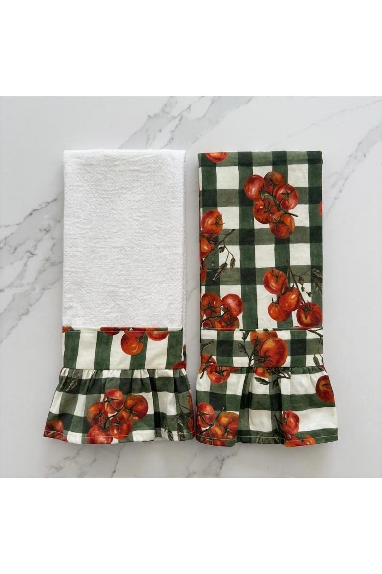 Tuscan Tomato Ruffled Kitchen Towels - Set of 2, Alternate, color, Blue