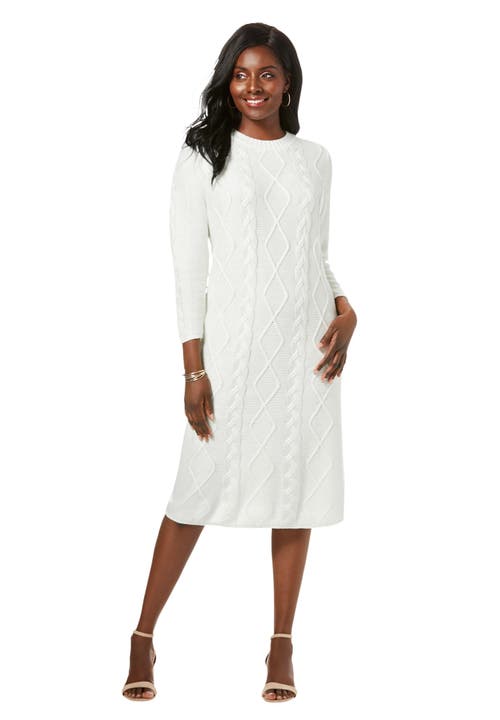 Jessica London Cable Sweater Dress In White