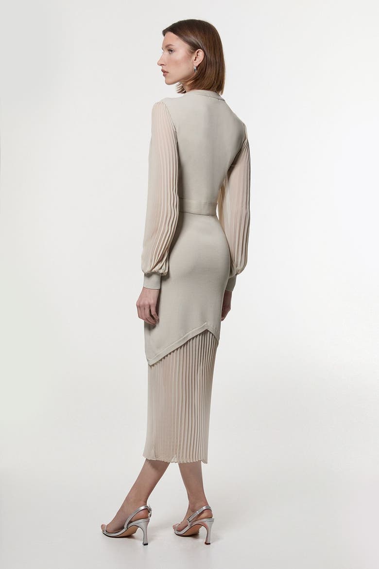 Petite Woven Sleeved Pleated Dress, Alternate, color, Stone