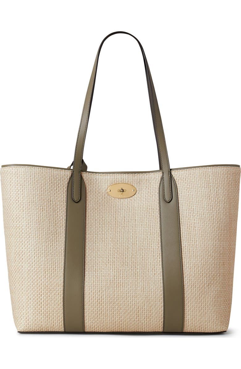 Mulberry Bayswater Raffia & Leather Tote, Main, color, Linen Green/ Natural
