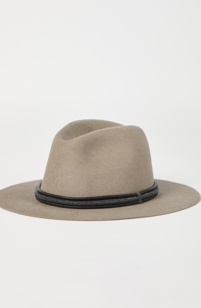 Brunello Cucinelli Felt fedora with monili, Alternate, color, Dove Grey