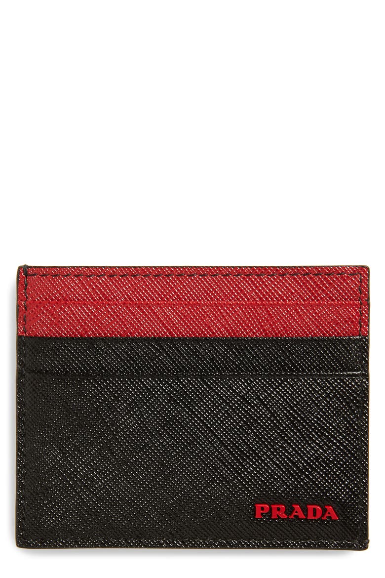 Saffiano Leather Card Case, Main, color, BLACK