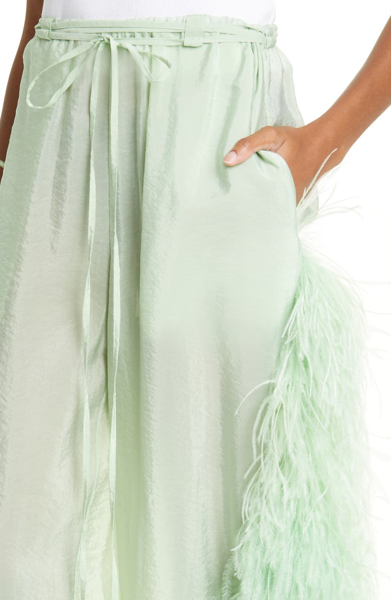 LAPOINTE Ostrich Feather Trim Textured Sheer Cupro Blend Pants, Alternate, color,