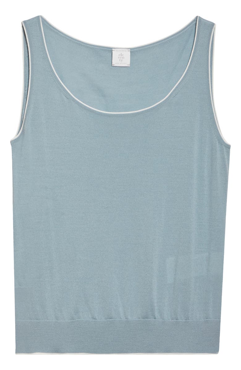 Eleventy Tipped Merino Wool Sweater Tank, Alternate, color, Aqua And White