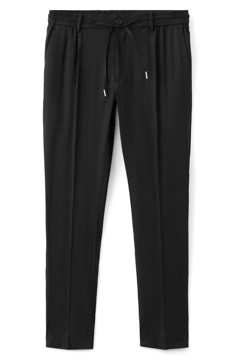 MANGO Slim Fit Drawstring Linen Blend Pants, Alternate, color, Black