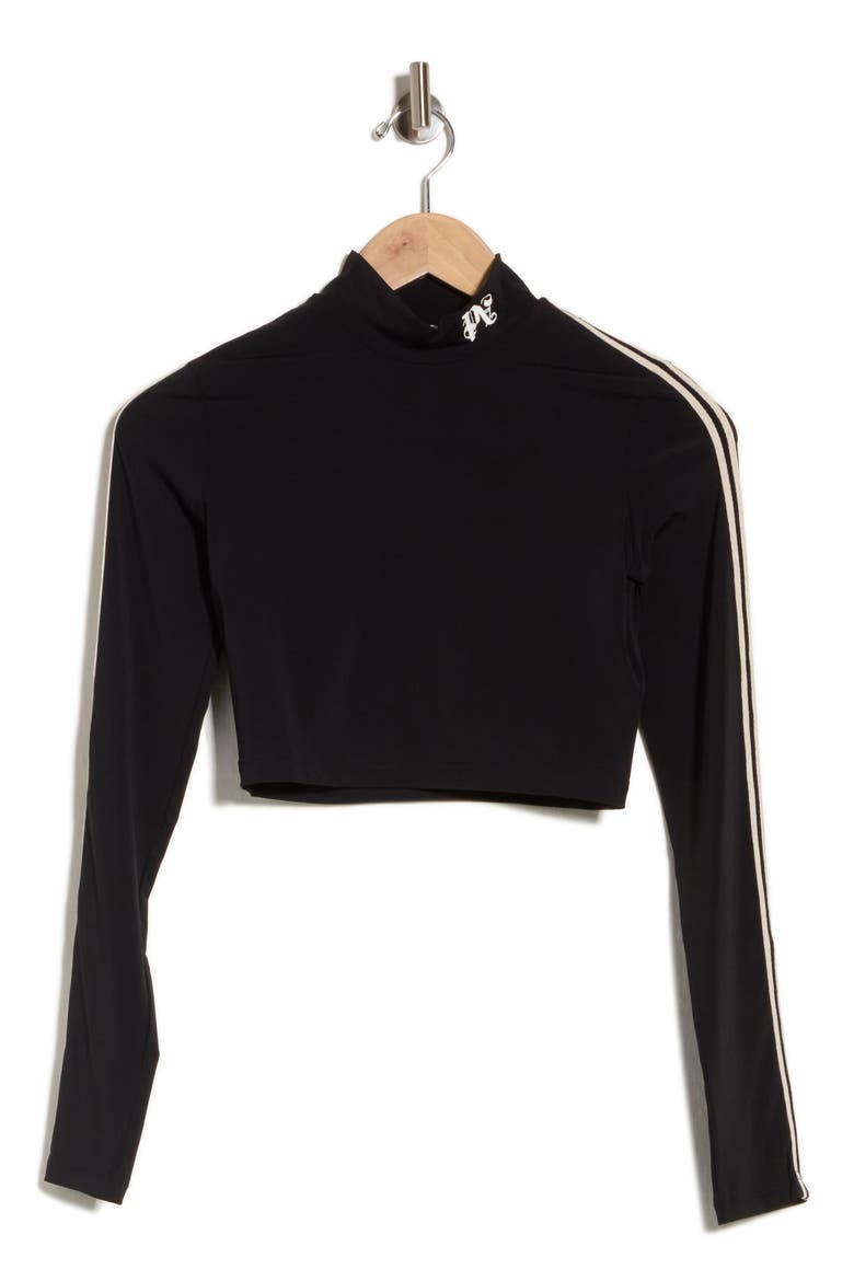 Mock Neck Long Sleeve Crop Top, Main, color, BLACK/WHITE
