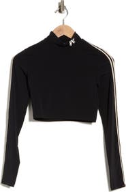 Palm Angels Mock Neck Long Sleeve Crop Top