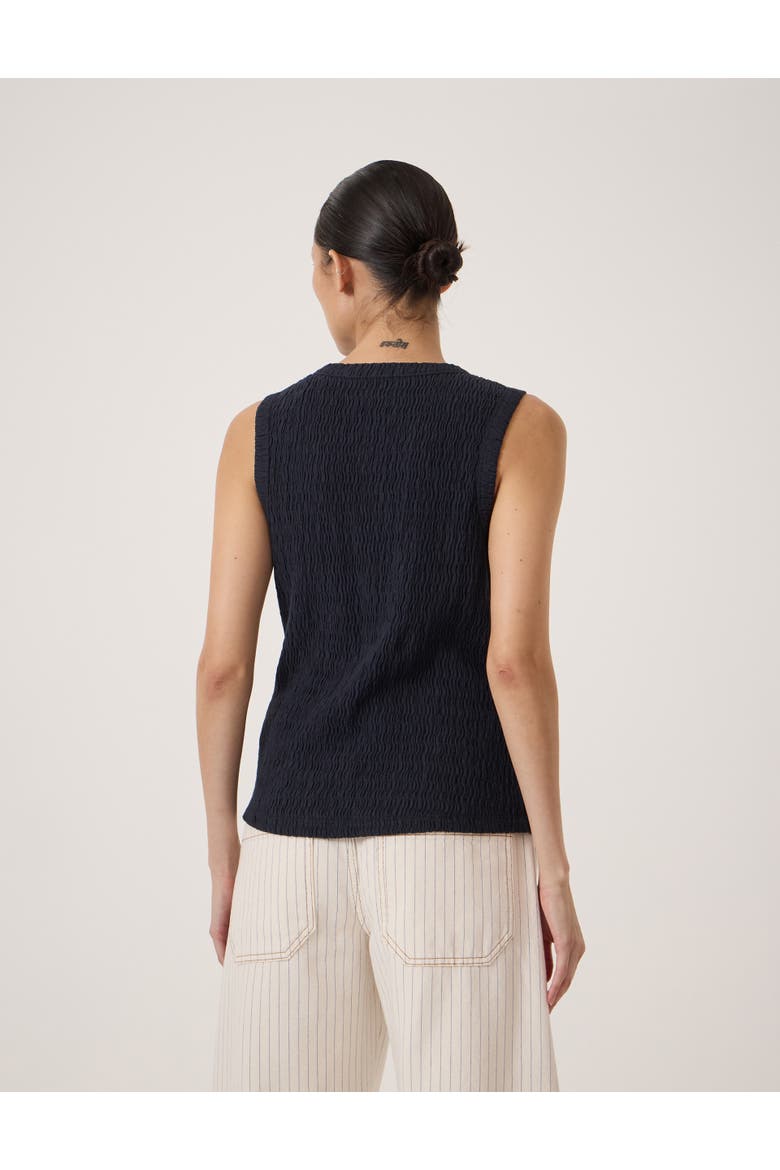 Textured Sleeveless Button Through Top, Alternate, color, Navy Blue