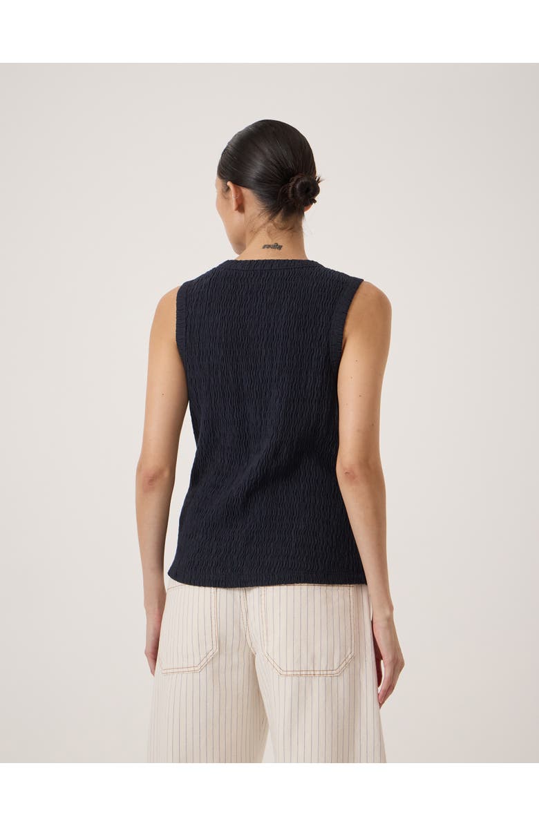Hush Textured Sleeveless Button Through Top, Alternate, color, Navy Blue