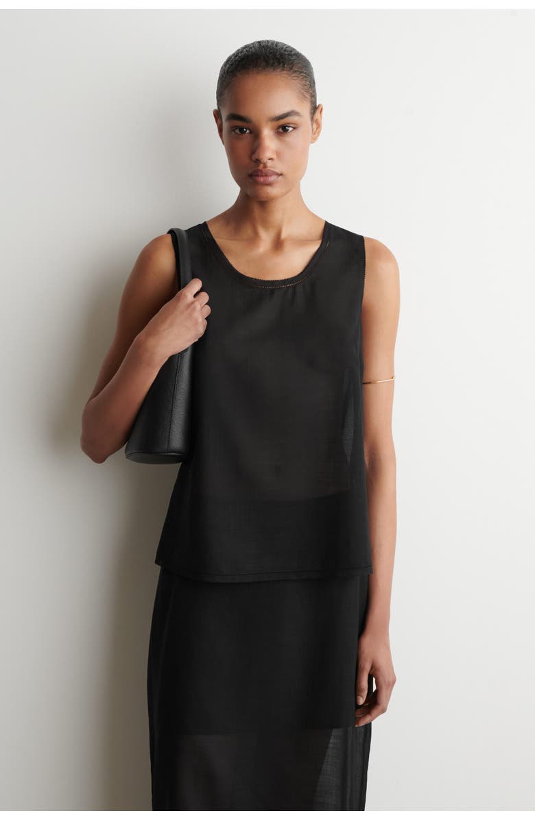 COS Semi-sheer Layered Wool Top, Main, color, Black