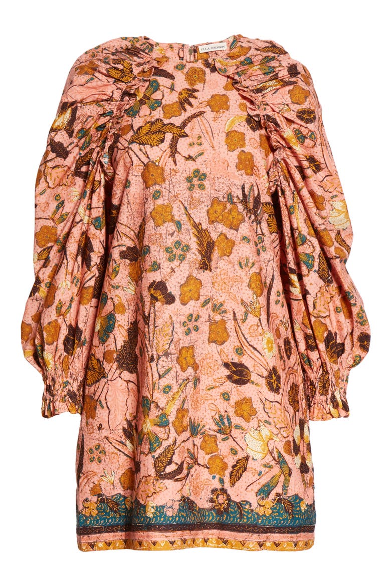 Devya Floral Long Balloon Sleeve Shift Dress, Alternate, color, BLUSH FLORAL