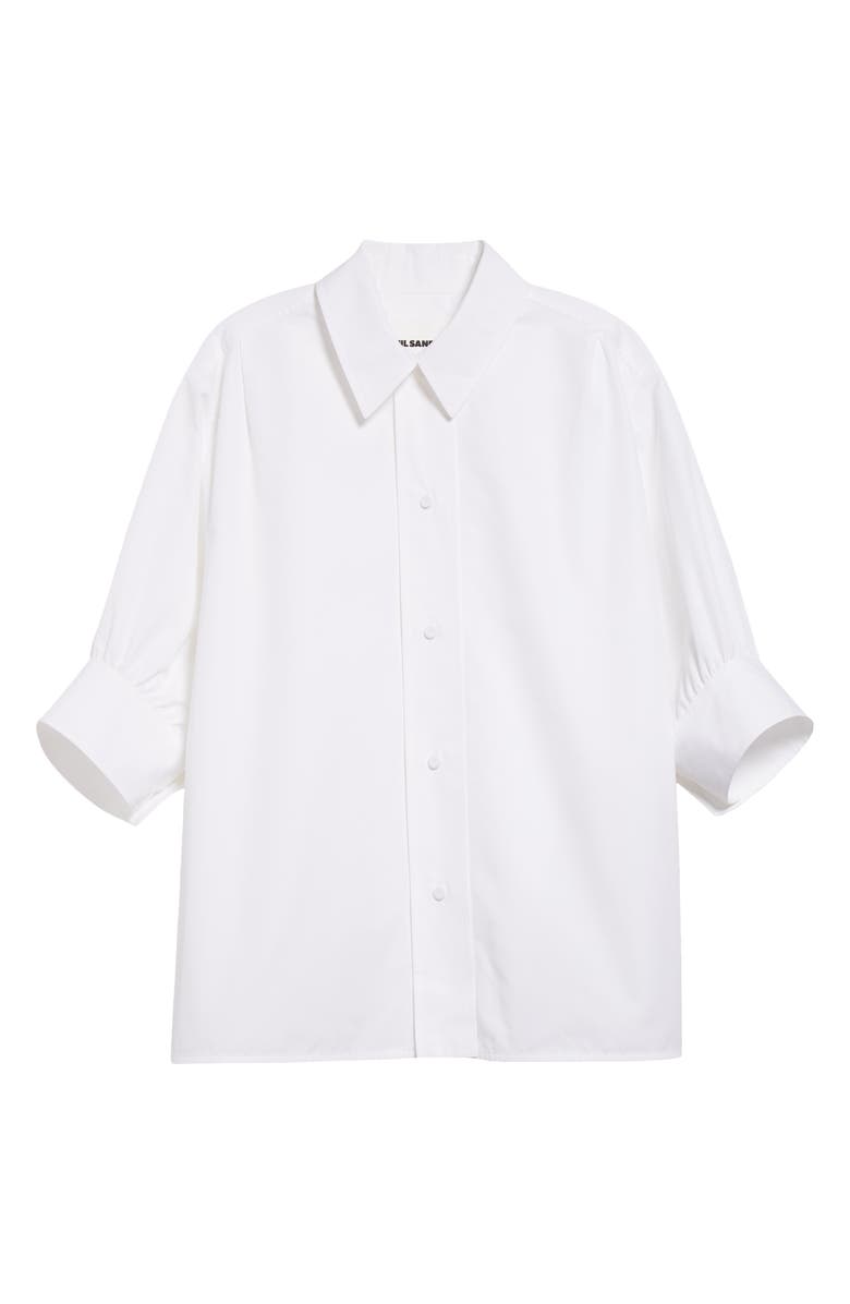 Jil Sander Short Sleeve Cotton Poplin Button-Up Shirt, Alternate, color, Optic White