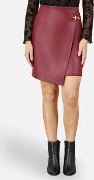 Yumi Faux Leather Wrap Mini Skirt