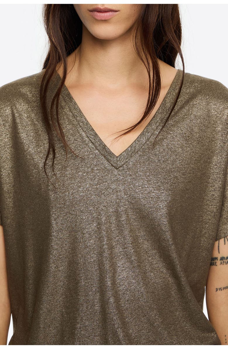 Bimba y Lola Lurex V-Neck T-Shirt, Alternate, color, Gold