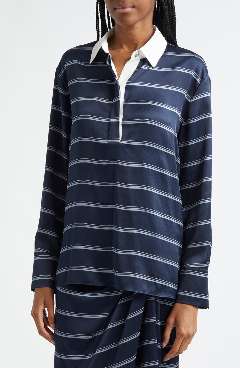 Vince Stripe Silk Rugby Shirt, Alternate, color, Coastal/ Slate