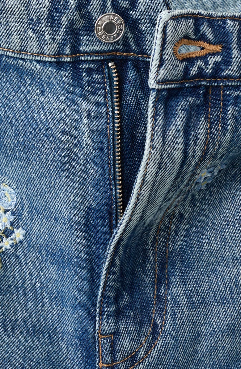 MANGO Floral Embroidered Straight Leg Jeans, Alternate, color, Medium Blue