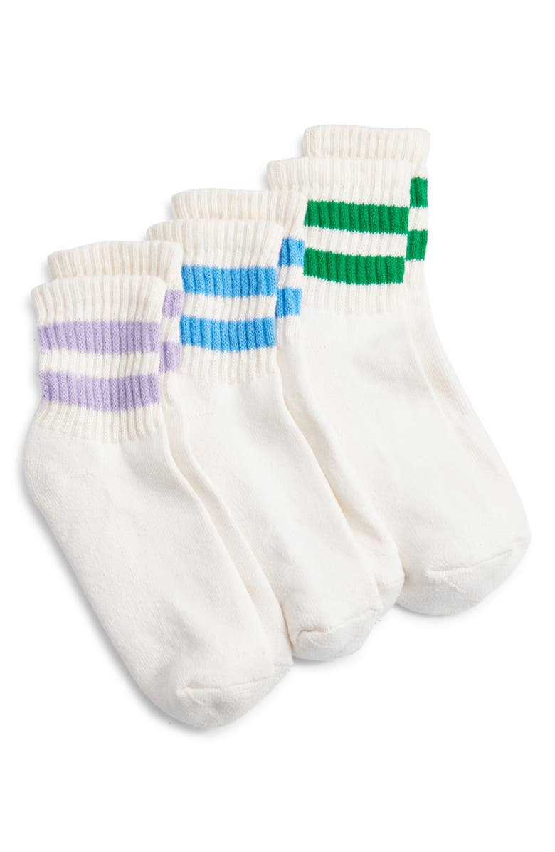 American Trench Assorted 3-Pack Mono Stripe Cotton Blend Quarter Socks, Main, color, Lilac/ Kelly Green/ Light Blue