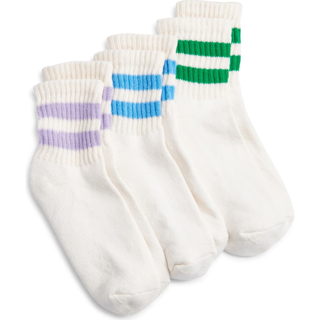 American Trench Assorted 3-Pack Mono Stripe Cotton Blend Quarter Socks in Lilac/Kelly Green/Light Blue  product