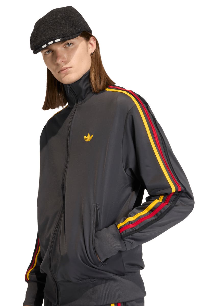 adidas Firebird Recycled Polyester Track Jacket, Alternate, color, Black/ Gold/ Red 2/ Black