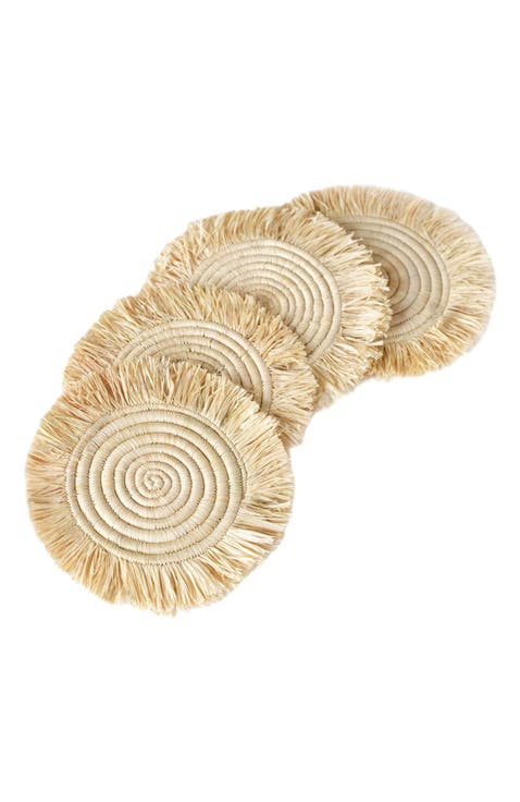 Raffia Fringe Set of 4 Coasters
