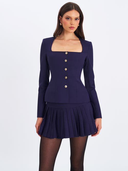 Miss Circle Skylar Pleated A-line Mini Skirt In Blue