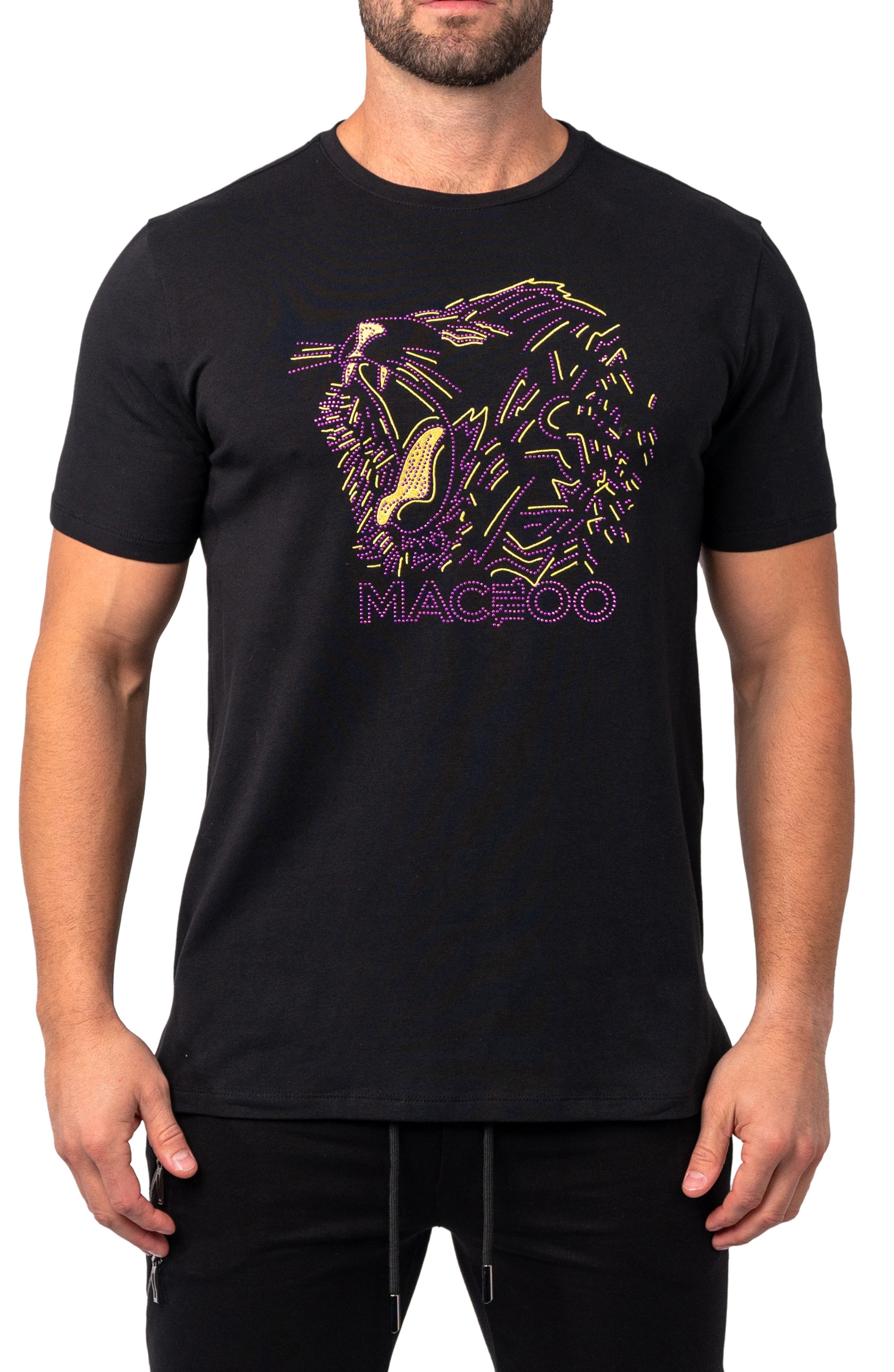 Maceoo Embellished Lion Outline T-Shirt