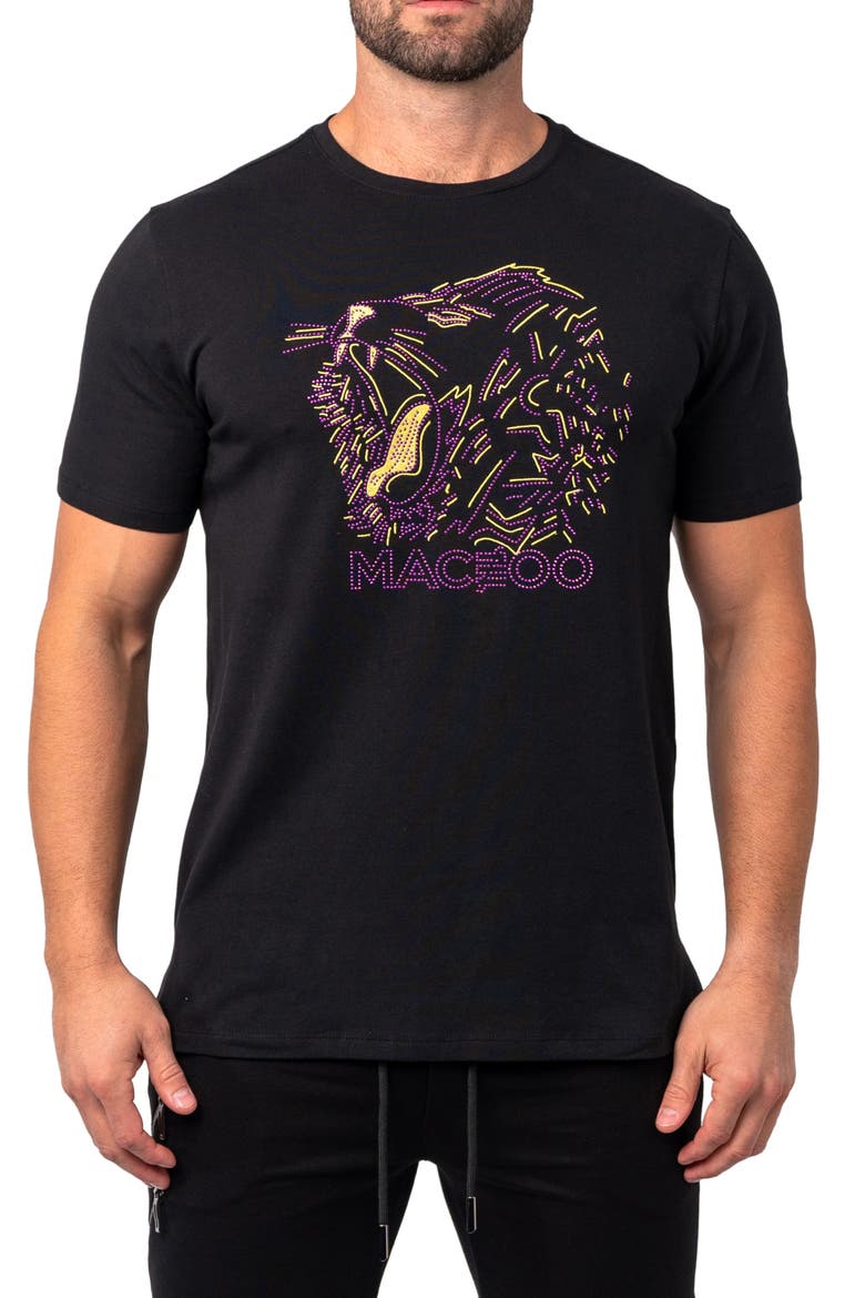 Embellished Lion Outline T-Shirt, Main, color, BLACK