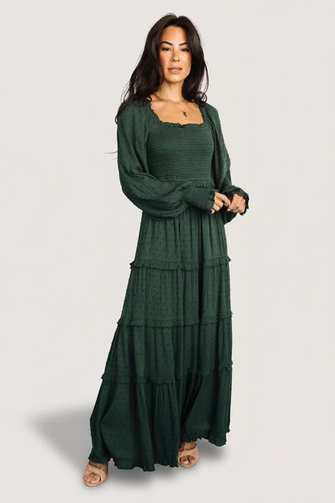 Amanda Smocked Dotted Maxi Dress