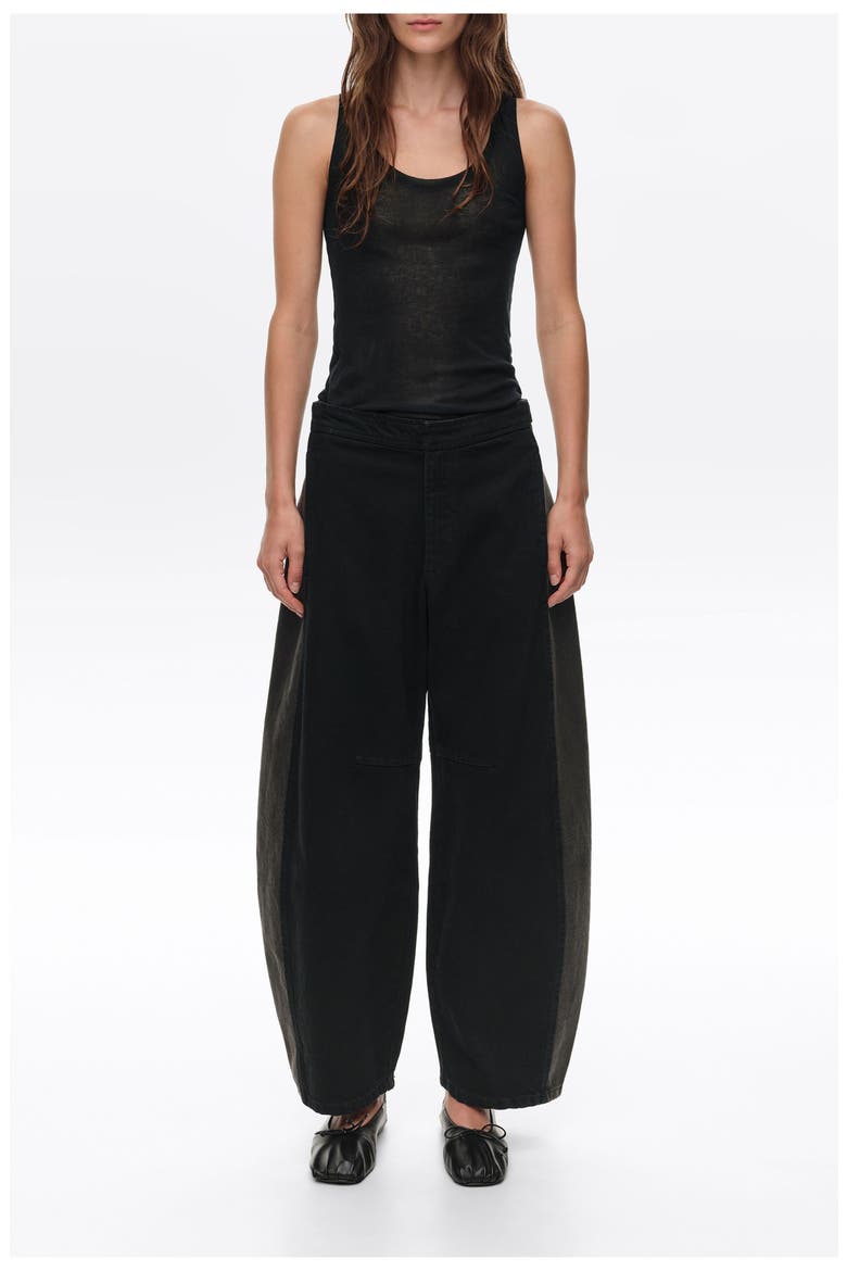 Two-Tone Adjustable Waist Denim Trousers, Main, color, BLACK