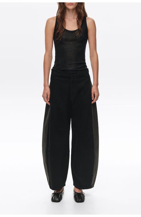 Two-Tone Adjustable Waist Denim Trousers