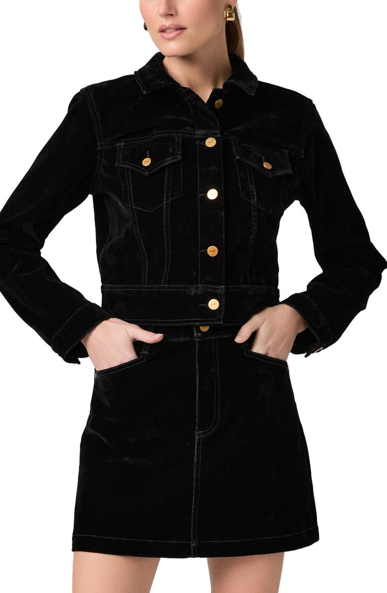 PAIGE Janelle Velvet Miniskirt, Alternate, color, Onyx Rich Velvet