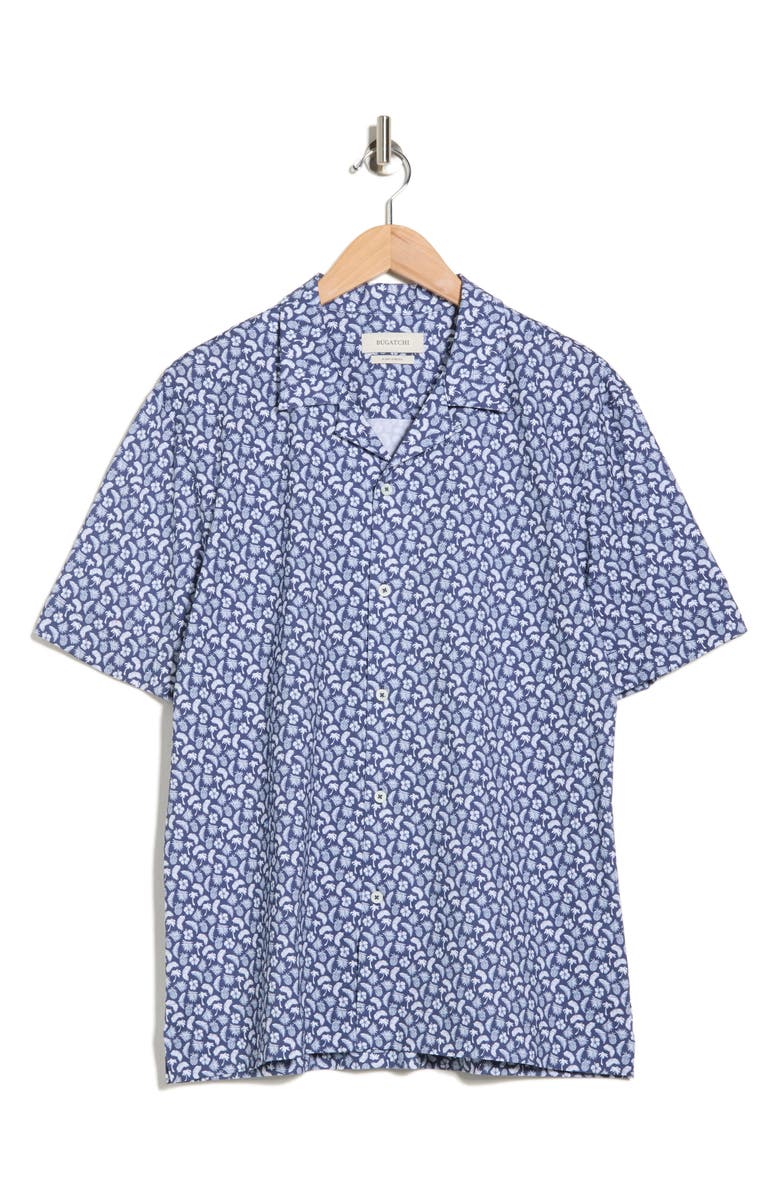 Bugatchi OoohCotton<sup>®</sup> Short Sleeve Button-Up Shirt, Alternate, color, Navy