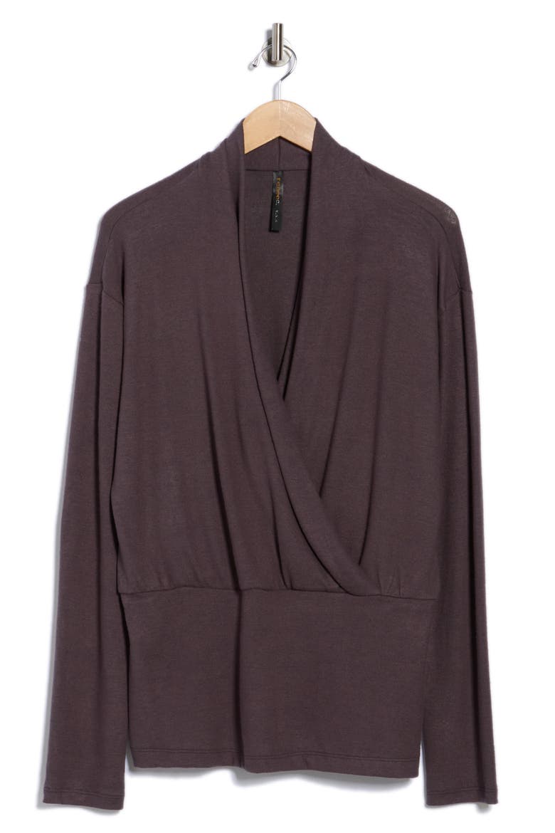 Surplice V-Neck Long Sleeve Top, Alternate, color, DARK CEMENT