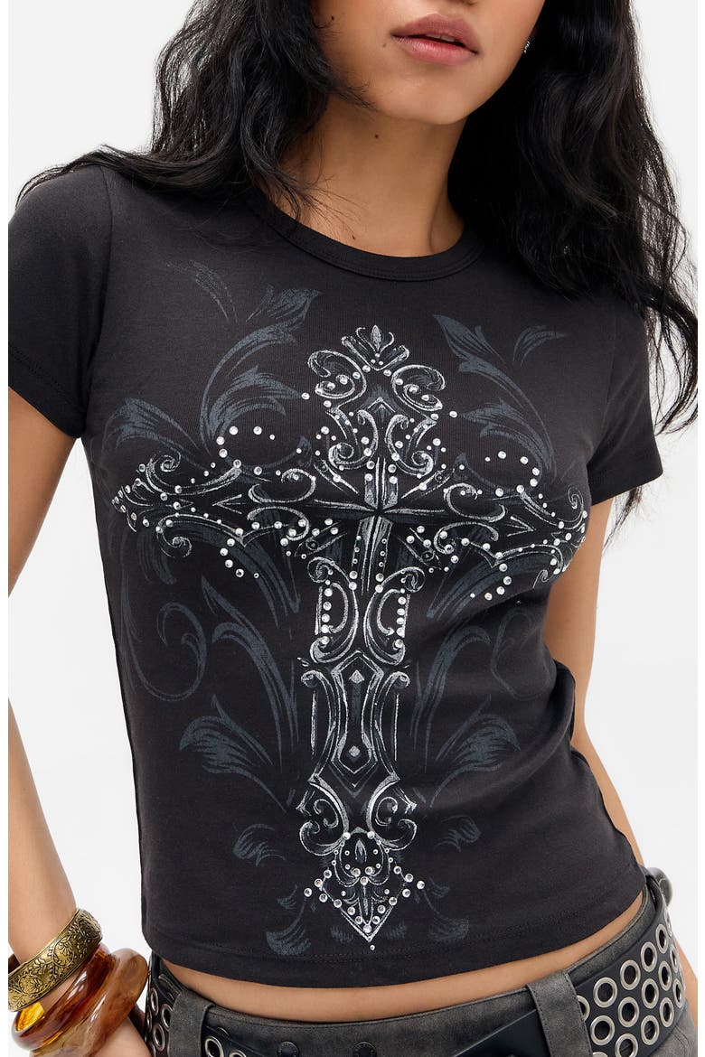 Diamante Cross Graphic Baby Tee, Alternate, color, BLACK