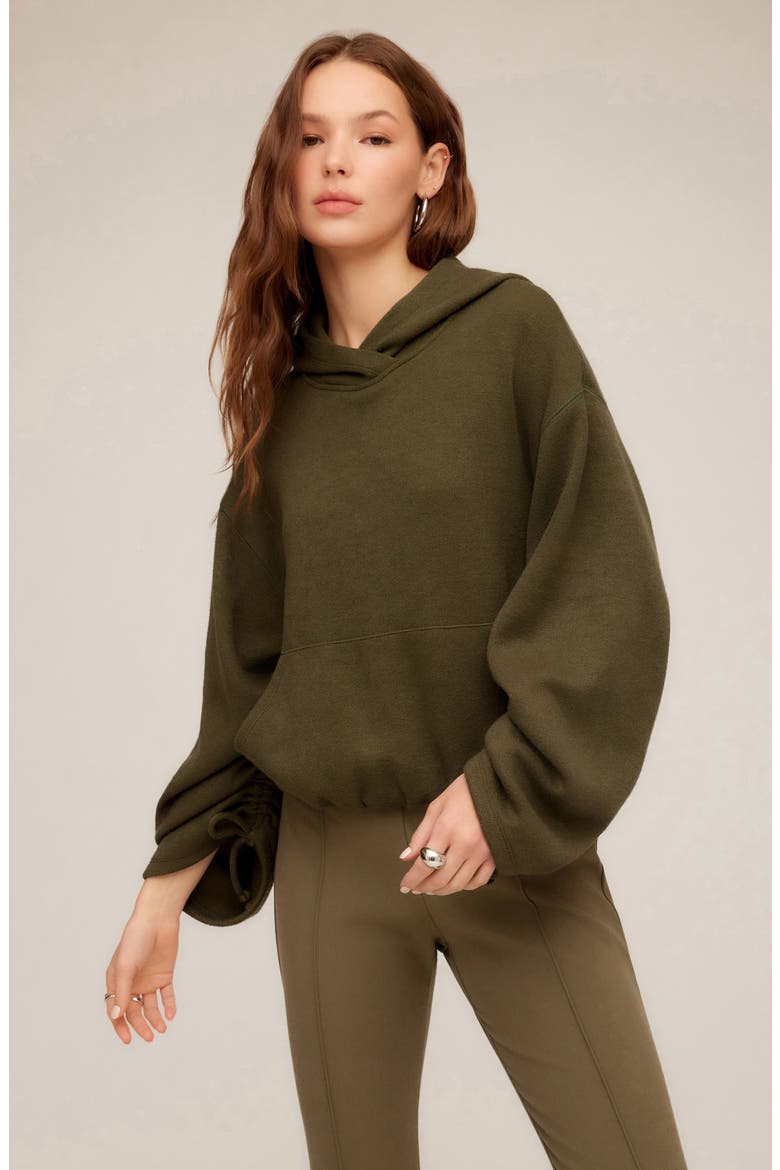 Makenna Ruched Sleeve Hoodie, Alternate, color, OLIVE